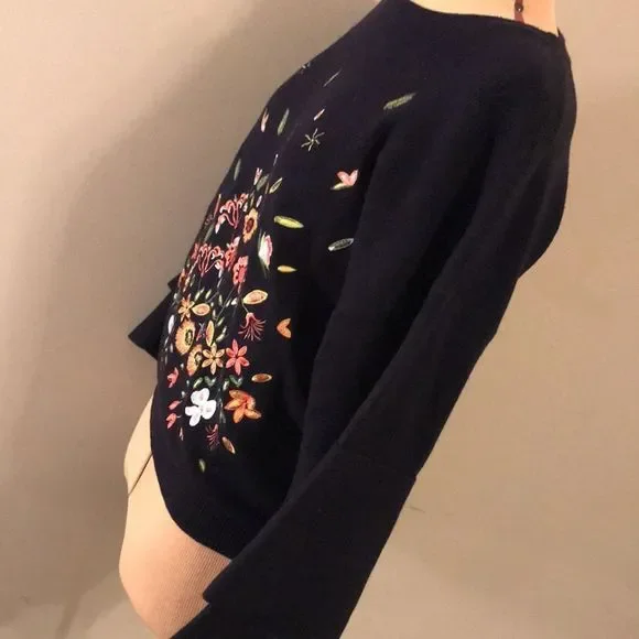 Blu Pepper Floral Embroidered Blue Sweater - Size Large - Picture 8 of 11